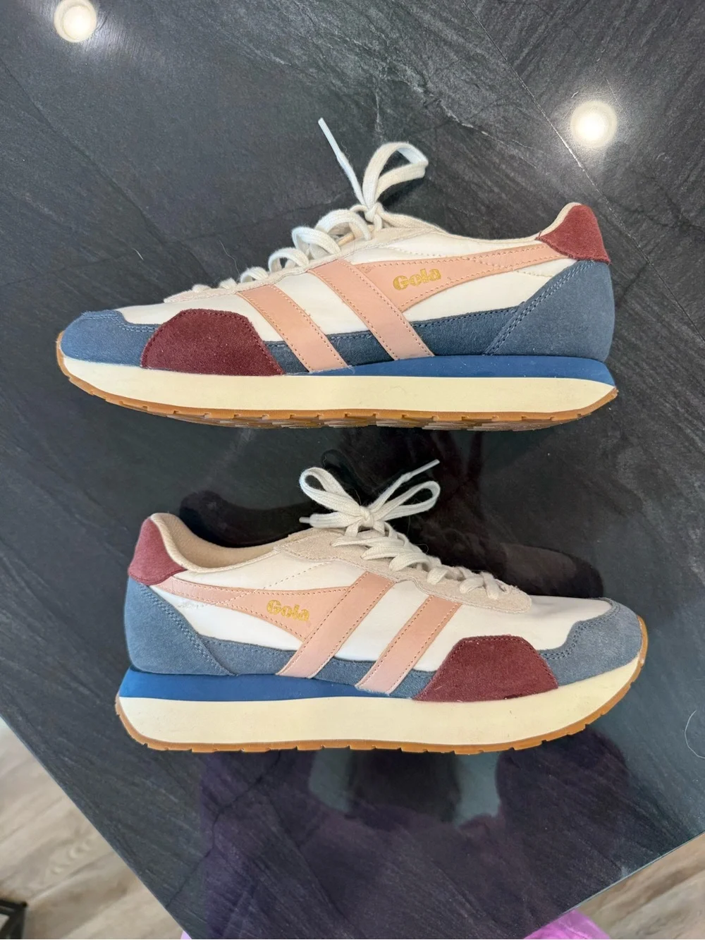Gola White Sneakers with Pink, Blue and Burgundy Accents - Picture 2 of 9